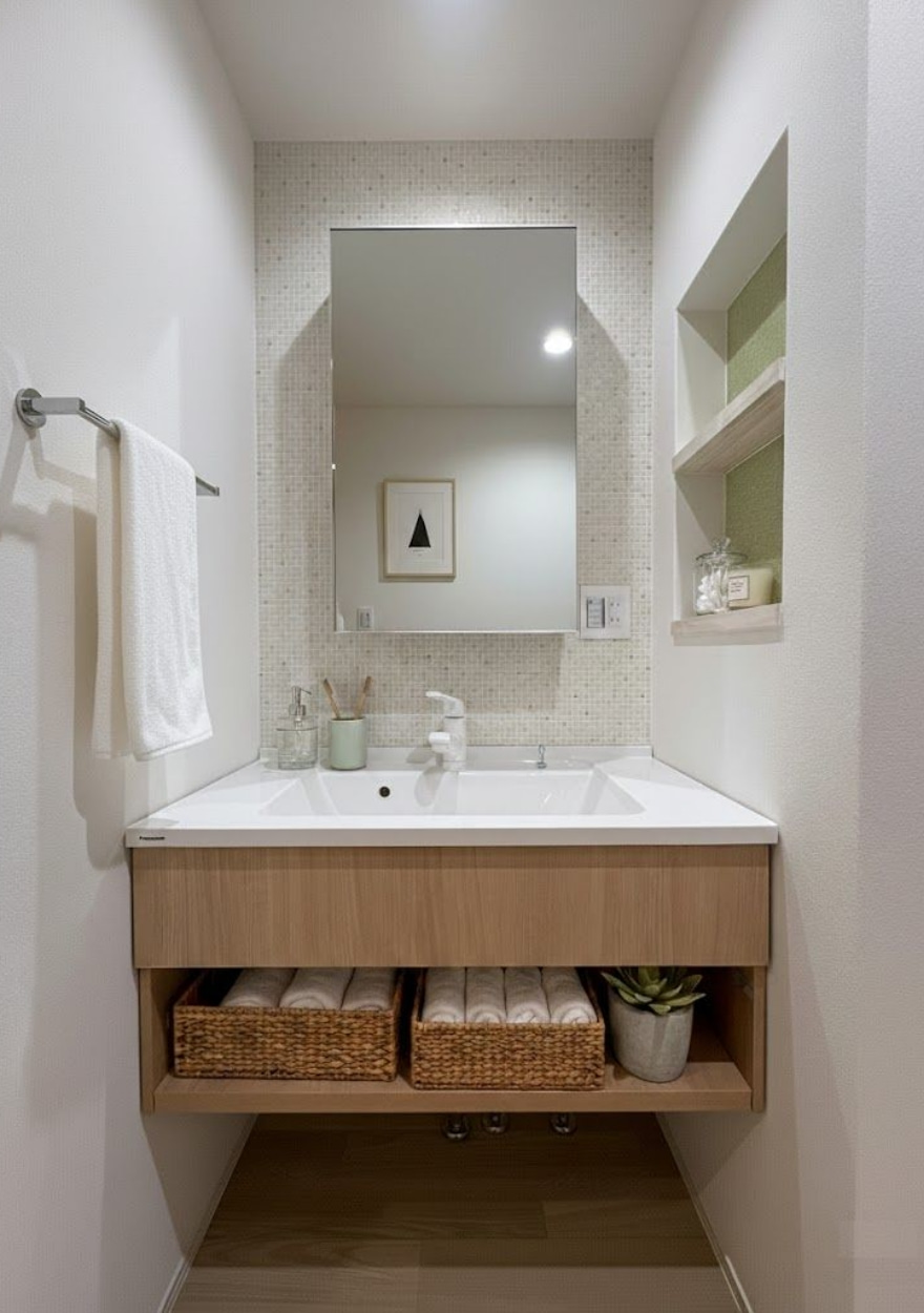 ■洗面化粧台：朝の準備も夜のリラックスタイムも快適に